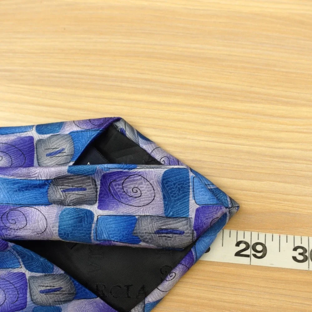 Vintage Art Deco Silk Tie Mens Blue J GARCIA 90s Indie Carousel Collection 14